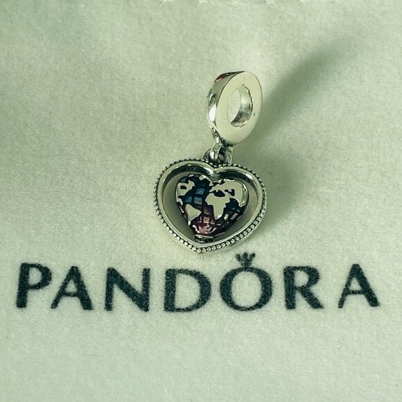 Pandora Family Spinning Heart Globe Dangle Charm Pendant, S925 Sterling Silver - Picture 1 of 4